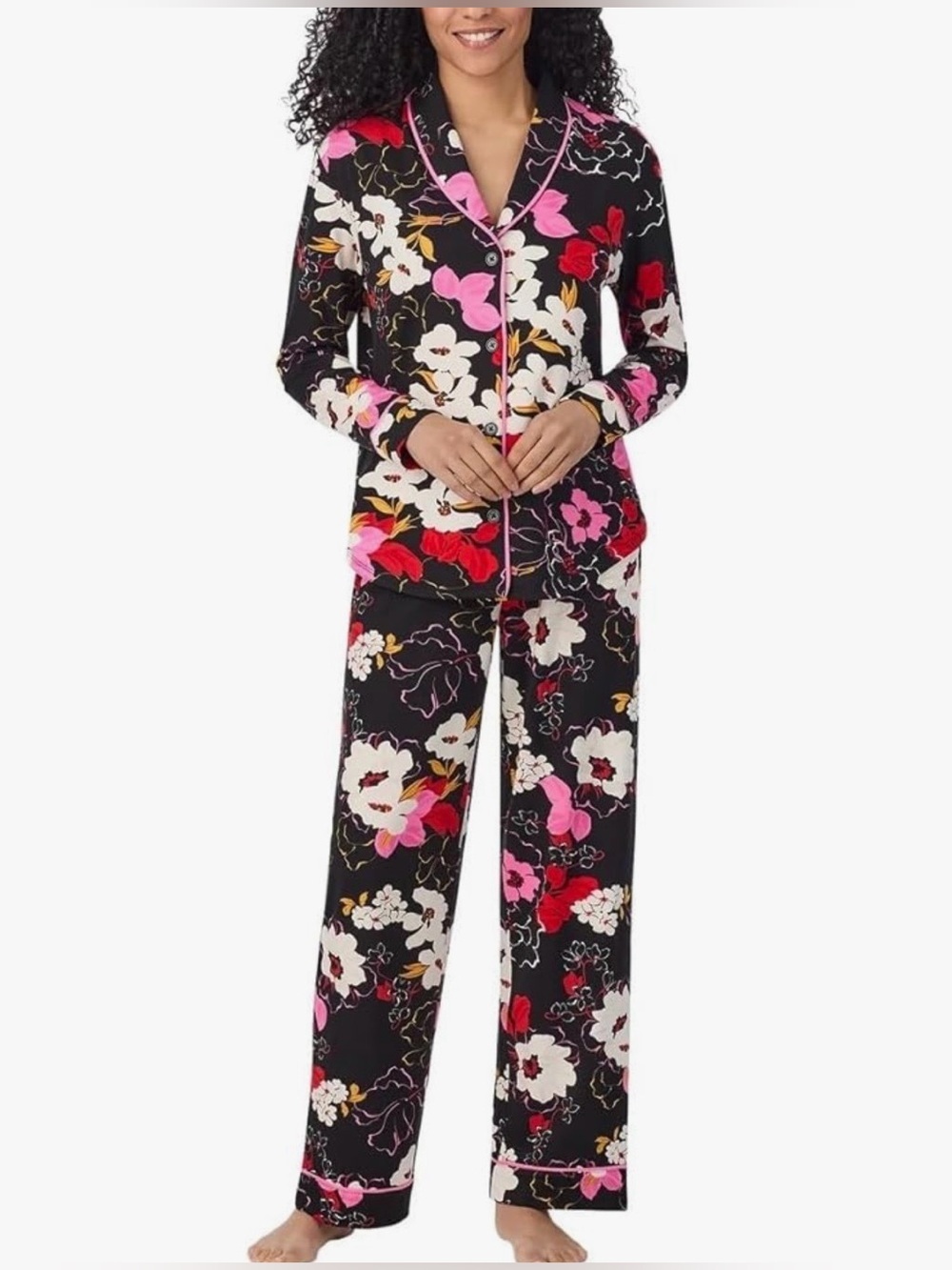 Room Service Black Floral Pajama Set Size Large NWT Button Front Lounge Set
